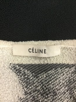 CELINE, Ivory White, Gray, Black, Silk, Animals, Short Sleeves, Nubby Texture, Foxes Knit, Front Shorter Than the Back