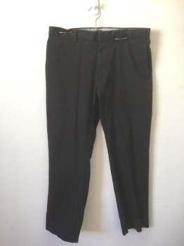 Mens, Casual Pants, BANANA REPUBLIC, Black, Cotton, Spandex, Solid, Ins:30, W:33, Ribbed Texture, Flat Front, Zip Fly, 5 Pockets Including 1 Watch Pocket, Straight Leg