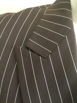 VINCI, Brown, White, Polyester, Rayon, Stripes - Pin, Brown with White Pinstripes, Double Breasted, Peaked Lapel, 3 Pockets, Tan Lining with Vinci Repeating Logo, **Has a Double
