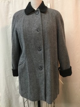 BROMLEY, Gray, Dk Gray, Wool, Nylon, Heathered, Color Blocking, Heather Gray, Heather Dark Gray Collar Attached, & Cuffs, Button Front, 2 Pockets,