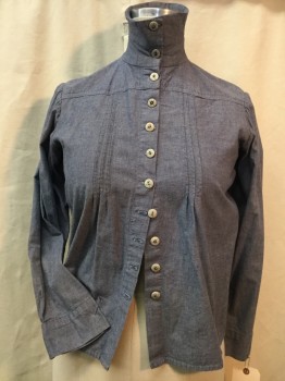 MTO, Slate Blue, Cotton, Heathered, Heather Slate Blue, Collar Attached, Button Front, 3 Pleats Front on Each Side, 2 Pleat Back, Long Sleeves,