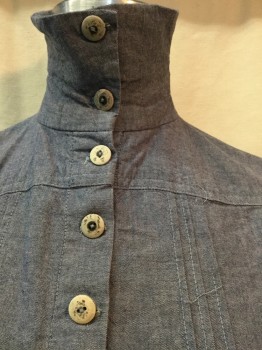 MTO, Slate Blue, Cotton, Heathered, Heather Slate Blue, Collar Attached, Button Front, 3 Pleats Front on Each Side, 2 Pleat Back, Long Sleeves,