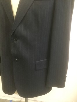 NAUTICA, Navy Blue, Gray, Wool, Cashmere, Stripes - Pin, Single Breasted, Notched Lapel, 2 Buttons, 3 Pockets, Suit Jacket Without Pants