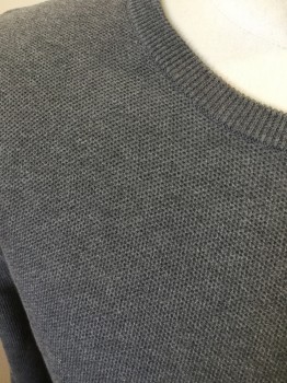 THEORY, Medium Gray, Cotton, Solid, Pique Knit, Long Sleeves, Crew Neck, Ribbed Knit Neck/Waistband/Cuff