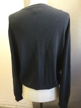 Mens, Pullover Sweater, BLOOMINGDALES, Navy Blue, Wool, Solid, XL, Heathered Navy, V-neck,