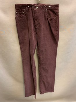 Mens, Casual Pants, HECHTER, Aubergine Purple, Cotton, 34/34, Corduroy, Top Pockets, Zip Front, Flat Front