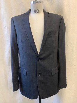 Mens, Suit, Jacket, BARIII, Dk Gray, Gray, Wool, Rayon, 2 Color Weave, 42L, Notched Lapel, Single Breasted, Button Front, 2 Buttons, 3 Pockets