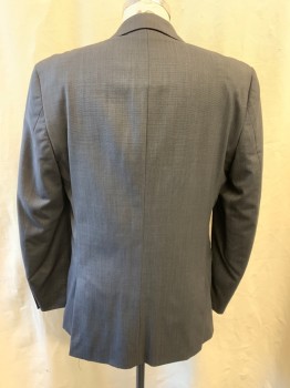 Mens, Suit, Jacket, BARIII, Dk Gray, Gray, Wool, Rayon, 2 Color Weave, 42L, Notched Lapel, Single Breasted, Button Front, 2 Buttons, 3 Pockets