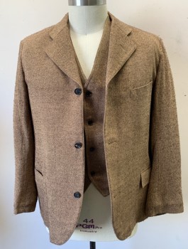 SIAM COSTUMES MTO, Brown, Beige, Wool, 2 Color Weave, Single Breasted, 3 Buttons,  Notched Lapel, 3 Pockets, Made To Order