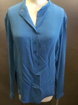 STELLA MCCARTNEY, Cornflower Blue, Silk, Solid, Band Collar, 4 Buttons, Pull Over, L/S