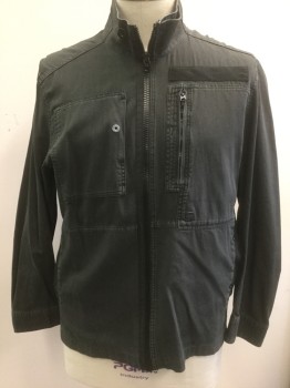 Mens, Casual Jacket, G STAR RAW, Faded Black, Cotton, Solid, XL, Denim, Zip Front, Stand Collar, Various Panels/Seams Throughout, 3 Pockets, No Lining