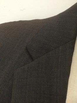 HART,SCHAFFNER, MARX, Brown, Wool, Birds Eye Weave, Pin Dot, Brown with Lighter Brown Nailhead/Birdseye Pattern, Single Breasted, Notched Lapel, 2 Buttons, 3 Pockets, Dark Gray Solid Lining