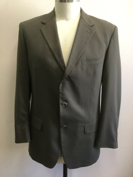 GINO ROSSINI, Moss Green, Wool, Solid, Grayish-Green, Single Breasted, Notched Lapel, 3 Buttons,  3 Pockets