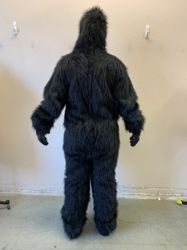 MTO, Black, Synthetic, Silicone, Solid, Gorilla, 4 Pieces, Body, Head, Gloves, & Feet, Faux Fur with Center Back Zipper, Black Silicone Chest