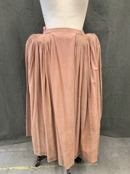 Womens, Historical Fiction Skirt, MTO, Mauve Pink, Cotton, Solid, W:28, Cartridge Pleats, Tie Back with Open Fly, Ankle Length, Aged/Distressed