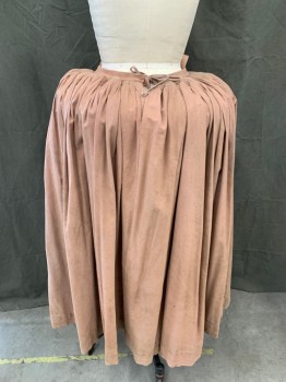 Womens, Historical Fiction Skirt, MTO, Mauve Pink, Cotton, Solid, W:28, Cartridge Pleats, Tie Back with Open Fly, Ankle Length, Aged/Distressed