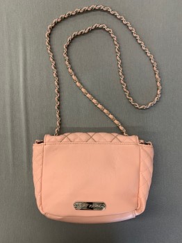 Womens, Purse, BETSEY JOHNSON, Lt Pink, Metallic, Silver, Polyester, Diamonds, Pink with Silver Metallic Quilted, Pink Bow Closure, Silver and Pink Braided Strap