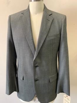 BROOKS BROTHERS, Heather Gray, Black, Wool, Birds Eye Weave, 2 Button Front, Notched Lapel, 3 Pockets,