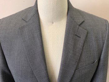 BROOKS BROTHERS, Heather Gray, Black, Wool, Birds Eye Weave, 2 Button Front, Notched Lapel, 3 Pockets,