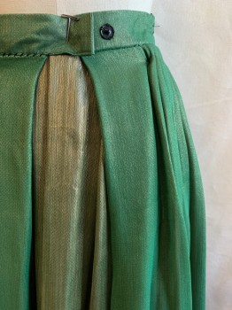MTO, Green, Gold, Synthetic, Solid, Pleated Waistband, Gold Panel in Front, Hook and Snap Closures, Pleats Near Hem