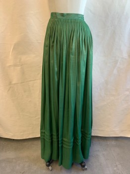 Womens, Historical Fiction Skirt, MTO, Green, Gold, Synthetic, Solid, W23, Pleated Waistband, Gold Panel in Front, Hook and Snap Closures, Pleats Near Hem
