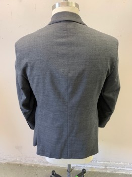 JOS A BANKS, Heather Gray, Wool, Spandex, Heathered, Suit Jacket, Button Front, 2 Buttons, 3 Pockets, Notched Lapel, 4 Button Sleeves, Double Vent