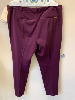 CALVIN KLEIN, Dk Purple, Polyester, Rayon, Solid, Flat Front, 4 Pockets,