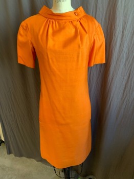 MTO, Orange, Silk, Solid, Gather with Folded Over Collar Attached with 1 Orange Button, Solid Orange Lining, Short Sleeves, 2 Hidden Side  Pockets, Zip Back, (***TEAR/RIPPED HOLE on Left Pocket Bottom***) & (***FRAYED Left Collar, Left Shoulder & Left Sleeve Hem)