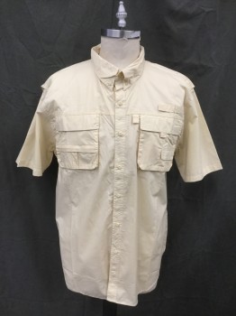 Mens, Casual Shirt, 10,000 FT ABOVE SEA , Lt Yellow, Polyester, Cotton, Solid, XL, Button Front, Collar Attached, Button Down Collar, Yoke Front, 2 Flap Pockets, Back Vent with Mesh Underneath