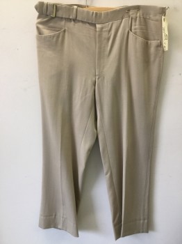 N/L, Khaki Brown, Polyester, Solid, Self Belted Tab Waist, Flat Front, 4 Pockets
