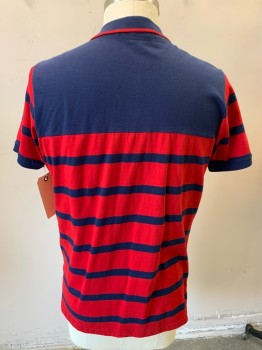 US POLO, Red, Navy Blue, Cotton, Stripes - Horizontal , Short Sleeves, Pullover, 1 Pocket,
