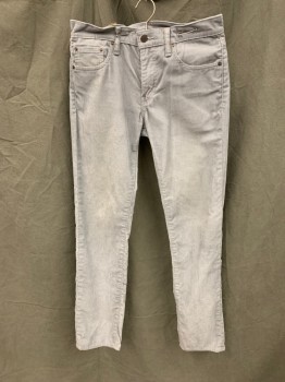 LEVI'S, Dove Gray, Cotton, Polyester, Solid, Corduroy, Zip Fly, 5 Pockets, Belt Loops