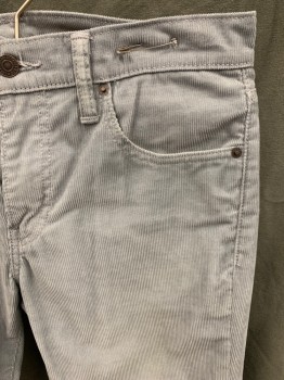 LEVI'S, Dove Gray, Cotton, Polyester, Solid, Corduroy, Zip Fly, 5 Pockets, Belt Loops
