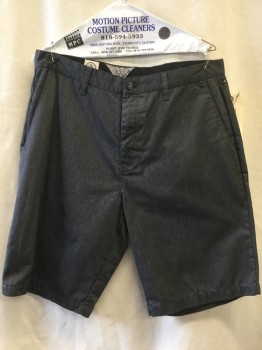 Mens, Shorts, VOLCOM, Heather Gray, Poly/Cotton, Solid, W 34, Belt Loops, 5 Pockets,
