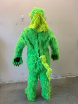 Unisex, Walkabout, MTO, Neon Green, Synthetic, Solid, <40, "Grateful Dead" Bear-Panther, Plush Furry Body, Long Sleeves, Full Legs with Stirrups at Leg Openings, Velcro Closure at Center Back. Wired "Tail" in Back (There are Other Bear-Panthers in Yellow, Blue, Green and Pink in Stock), Comes with Head, Gloves and Spats, Cat