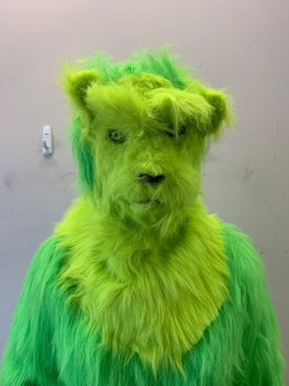 MTO, Neon Green, Synthetic, Solid, "Grateful Dead" Bear-Panther, Plush Furry Body, Long Sleeves, Full Legs with Stirrups at Leg Openings, Velcro Closure at Center Back. Wired "Tail" in Back (There are Other Bear-Panthers in Yellow, Blue, Green and Pink in Stock), Comes with Head, Gloves and Spats, Cat
