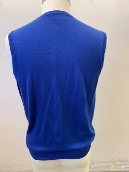 Mens, Sweater Vest, OCEAN BLUE, Royal Blue, Acrylic, Solid, L, V-neck, Pullover,