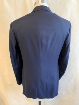 POLO RALPH LAUREN, Navy Blue, Wool, Solid, Single Breasted, 2 Buttons, 3 Pockets, 4 Button Sleeves, Notched Lapel, Double Vent **Light Shoulder Burn