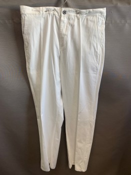 Mens, Casual Pants, ROSSETTI, White, Cotton, Solid, 36/34, Flat Front, Twill, 4 Pockets, Belt Loops
