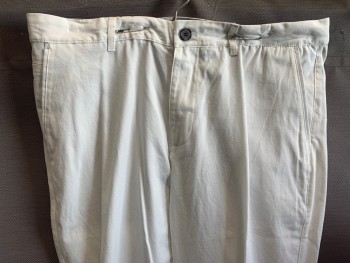Mens, Casual Pants, ROSSETTI, White, Cotton, Solid, 36/34, Flat Front, Twill, 4 Pockets, Belt Loops