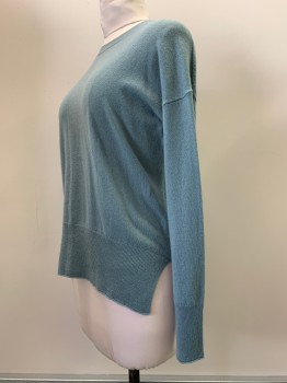 Womens, Pullover, THEORY, Blue-Gray, Cashmere, Solid, P, L/S, Crew Neck, Side Slits