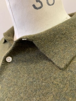 J.CREW, Olive Green, Cashmere, Solid, Knit, Polo Style with Collar Attached, 3 Button Placket, L/S
