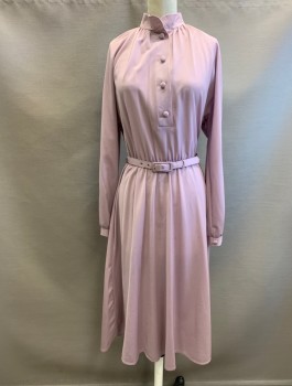 C&A, Mauve Pink, Polyester, Solid, Long Raglan Sleeves, Stand Collar, 4 Covered Buttons, Elastic Waist, Knee Length, With Matching Belt (CF017085)