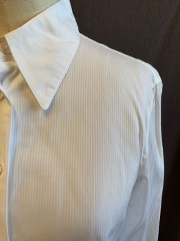 ANNE KLEIN, White, Cotton, Stripes - Shadow, Button Front, Collar Attached, Long Sleeves, Button Cuff
