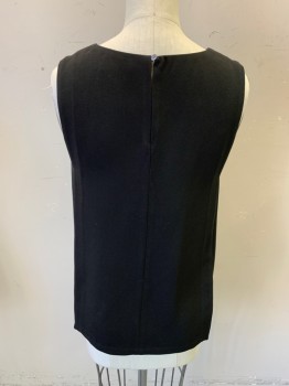 Womens, Top, CLUB MONACO, Black, Acetate, Polyester, Solid, XS, Sleeveless, V-neck, Front Pleats, Silk V-neck Insert, Back Keyhole with Button