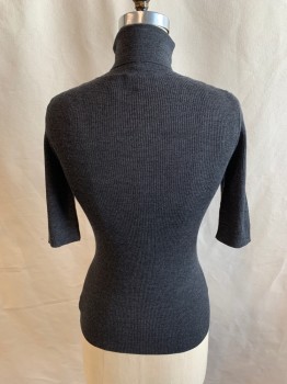 Womens, Top, THEORY, Dk Gray, Wool, Solid, Heathered, P, Turtleneck, 3/4 Sleeves