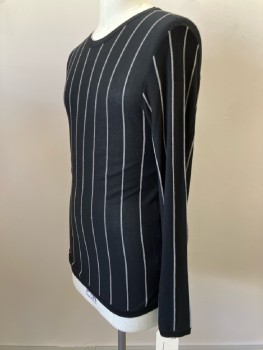 ARMANI, Black, Off White, Viscose, Stripes - Vertical , CN, L/S, Pullover, Knit