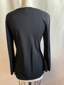 Womens, Top, JOSEPHINE CHAUS, Black, Rayon, Polyester, Solid, S, Long Sleeves, Round Neck, Key Hole at Center Front, 1 Button