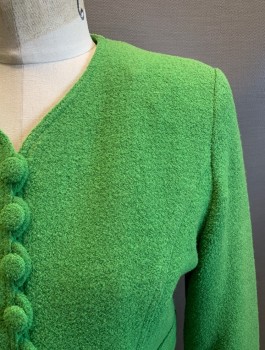 Womens, Blazer, LOUIS FERAUD, Lime Green, Wool, Polyamide, Solid, 4, Round Neck, 4 Faux Pockets, Buttons Closure,