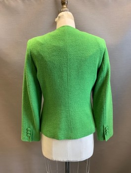 Womens, Blazer, LOUIS FERAUD, Lime Green, Wool, Polyamide, Solid, 4, Round Neck, 4 Faux Pockets, Buttons Closure,